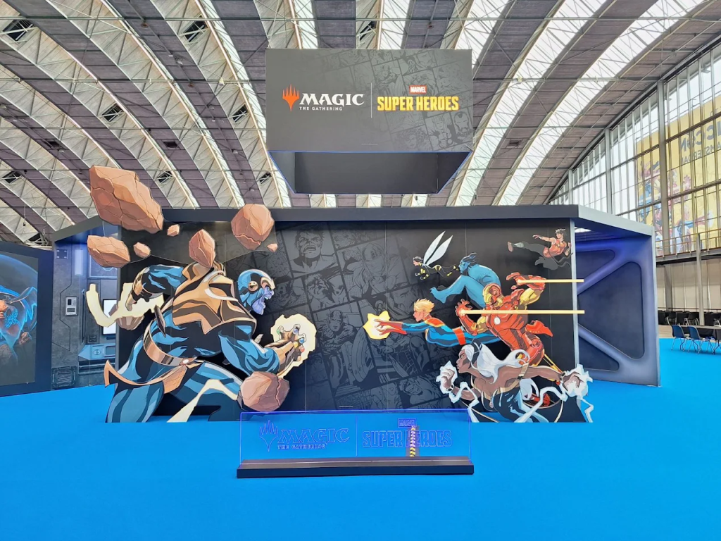 The Magic x Marvel's Super Heroes 3D display with Thanos facing the heroes