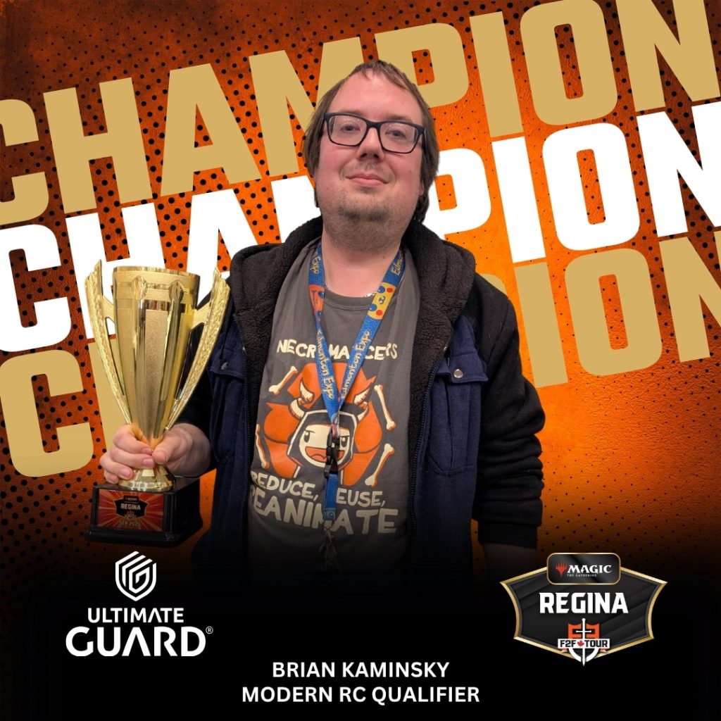 Brian Kaminsky holding the champion trophy after winning the Modern RC Qualifier at F2F Tour Regina 2026